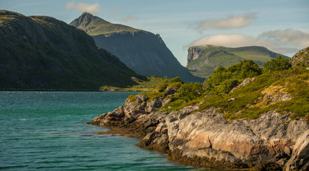 Norwegian Nordland County Lofoten Landscape. Norwegian Scenic Routes.