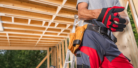 Construction Building Contractor Wearing Professional Protective Gloves. Industrial Theme.