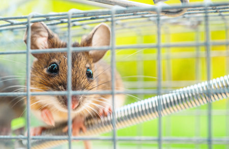 House Mouse Trapped Inside Mousetrap. Fighting Rodents Theme.の写真素材