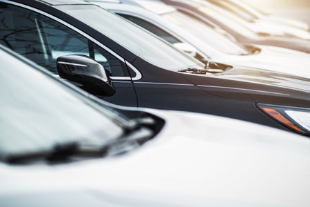 New and Pre Owned Vehicles in Dealership Stock Automotive Industry Theme.の写真素材