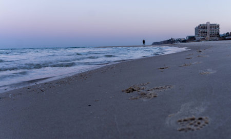 Man eyeing at Herzliya's beach in the morningの写真素材