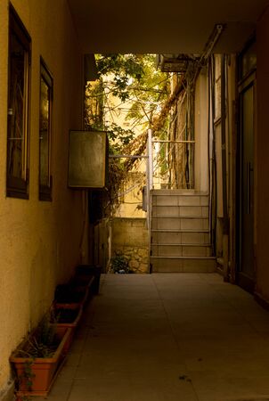 Charming streets of old mediterranean Tel-aviv cityの写真素材