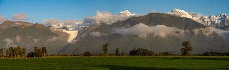 Fox Glacier panorama, taken as the sun was setting. West Coast, South Island, New Zealand.の写真素材