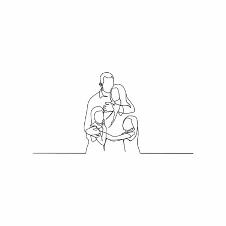 Family with two children huge continuous line one line artのイラスト素材
