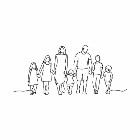 Big Family continuous line one line artのイラスト素材