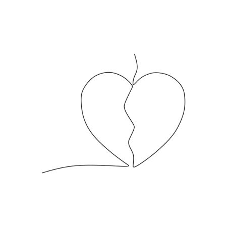 broken heart continuous line one line artのイラスト素材