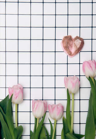 Flat-lay frame of tulips.
