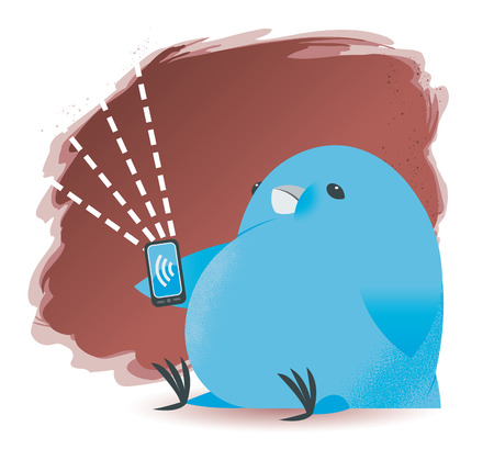 Chubby Blue Bird with Wireless Deviceのイラスト素材