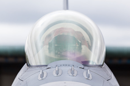 Face on with a F-16C from the USAF seen at the 2017 Royal International Air Tattoo at Royal Air Force Fairford in Gloucestershire - the largest military airshow in the world.のeditorial素材