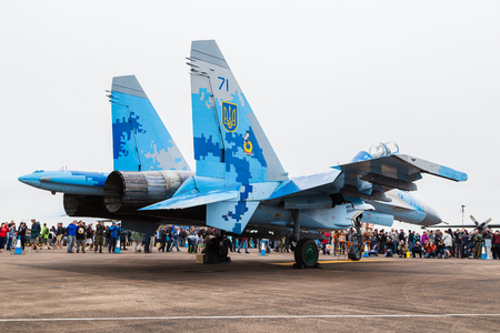 Su-27 Flanker from the Ukrainian Air Force seen at the 2017 Royal International Air Tattoo at Royal Air Force Fairford.のeditorial素材