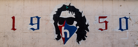 Wall art on a street in Split of Torcida Split, the HNK Hajduk Split supporters group which was created in 1950 - the same season where they were unbeaten champions in the Yugloslav league.のeditorial素材