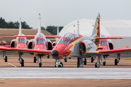 Spanish Air Force Patrulla Aguila pictured at the 2018 Royal International Air Tattoo at RAF Fairford in Gloucestershire.のeditorial素材