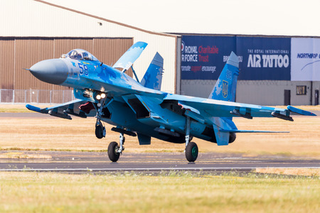 Ukrainian Air Force Su-27 Flanker pictured at the 2018 Royal International Air Tattoo at RAF...