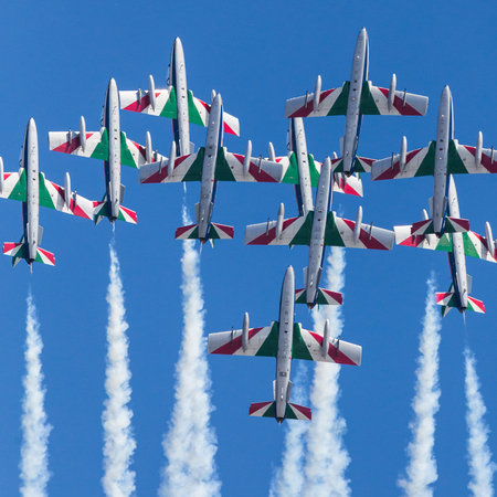 Italian Air Force Frecce Tricolori pictured at the 2018 Royal International Air Tattoo at RAF Fairford in Gloucestershire.の素材 [FY310105084977]