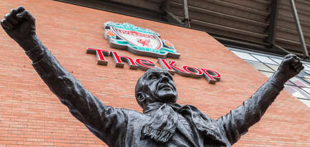 Bill Shankly statue at Anfield stadium in Liverpool (England) seen in June 2020.のeditorial素材