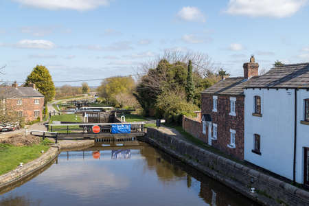 Looking towards the locks at the start of the Rufford branch the Leeds Liverpool Canal near...