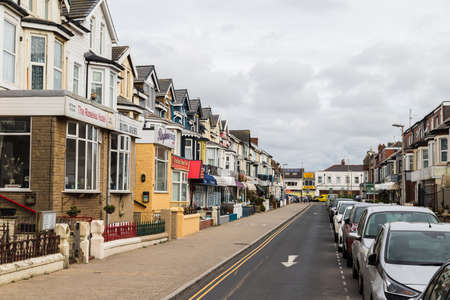 A typical street in the heart of the seaside town of Blackpool, Lancashire pictured in September 2021 made up of bed and breakfast accomodation.のeditorial素材