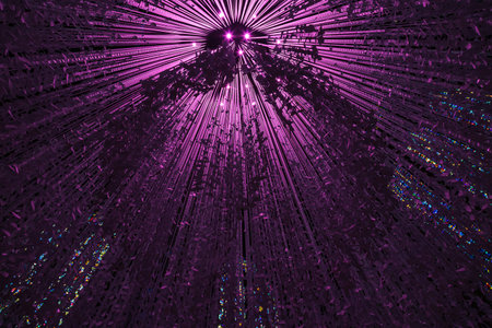 Peace Doves art installation seen in the Anglican Cathedral in Liverpool in July 2021.  Approximately 18000 paper doves can be seen hanging from 15.5 meter ribbons from the ceiling lit up in beautiful colours.  Messages of love, peace and hope are writtenのeditorial素材