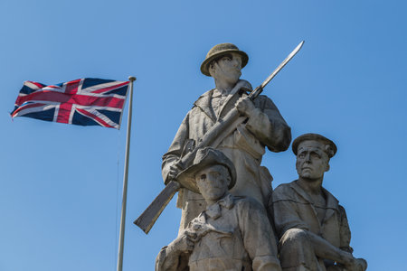 Looking up at the New Brighton War Memorial from the banks of the River Mersey near Liverpool (England) seen in August 2020.のeditorial素材