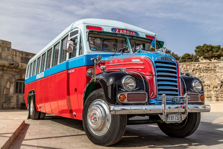 An old Thames bus in pictured in Valletta, Malta in April 2022.のeditorial素材