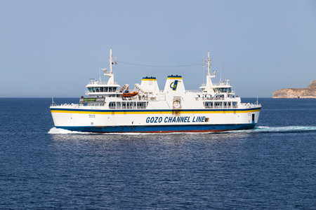 Close up of the car ferry between Malta and Gozo on a bright morning in April 2022.の写真素材