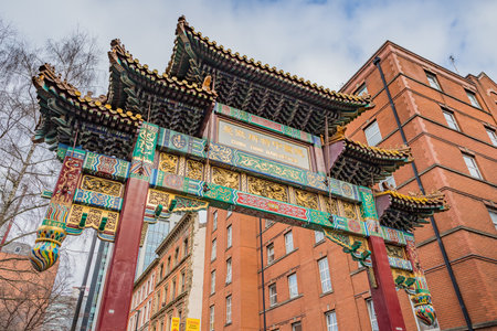 The gateway to the Manchester Chinatown District seen on Faulkner Street in February 2023.の写真素材