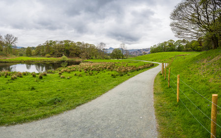 A multi image panorama of a bending path following the River Brathay in the heart of the Lake...