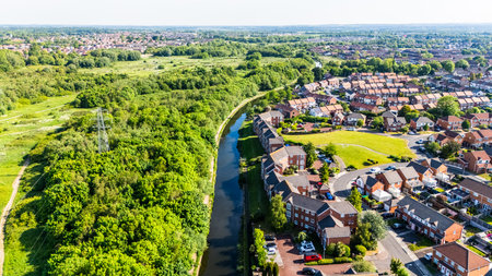 An overhead view of the Leeds Liverpool Canal between Rimrose Valley Country Park and Litherland seen on 11 May 2025.の写真素材