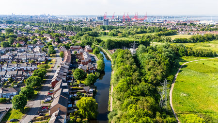 Looking down on the Leeds Liverpool Canal on between Litherland and Waterloo on 11 May 2025.の写真素材