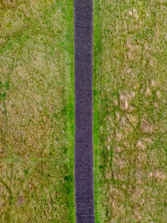 Birds eye view of the Crosby Coastal Path stretching  through the meadows and dunes between Crosby and Hightown near Liverpool.の写真素材