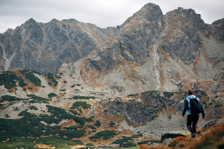Hiker in High Tatras mountains, Slovakia. Hiking theme.
