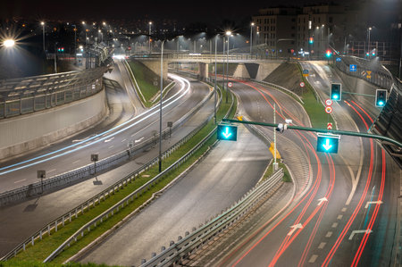 Night traffic on a motorway in the city of Gdansk, Poland