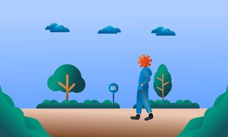 virus character illustration, walking at park. vector illustrationのイラスト素材