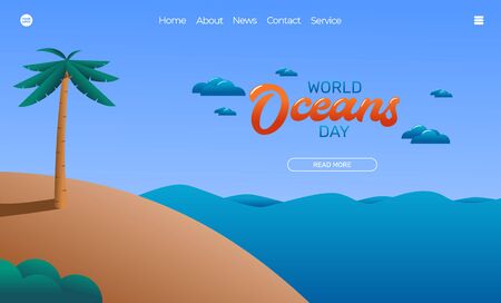 Illustration vector graphic of ocean beach view. World Ocean Day. Perfect for web landing page, banner background, flyer, poster, etc.のイラスト素材