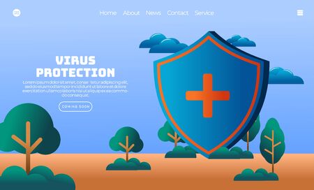 Illustration vector graphic of giant blue shield. Virus covid 19 protection concept. Perfect for web landing page, banner, holiday poster, etc.のイラスト素材