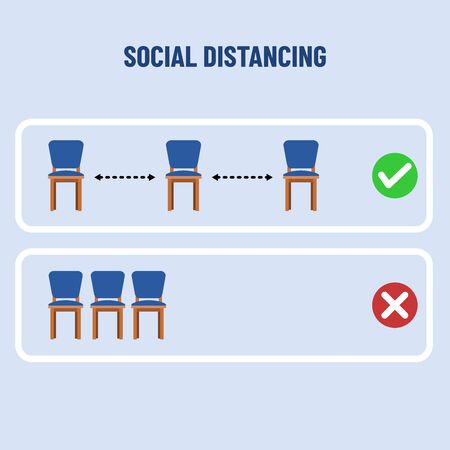 Social distancing, keep distance in public society people to protect from COVID-19 coronavirus outbreak spreading concept.のイラスト素材