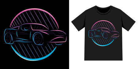 Car T-shirt illustration, car line art illustration with neon sign style. Can use for landing page, poster, t-shirt, logo,etc.のイラスト素材