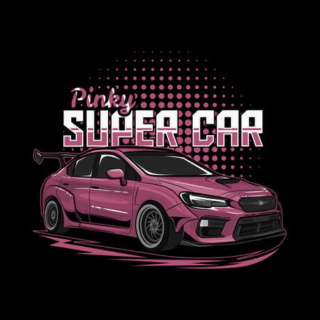 pinky super car illustration perfect for tshirt design, poster, sticker, hoodie or other merchandise.のイラスト素材
