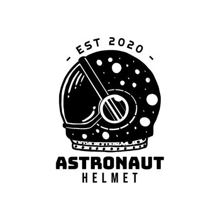 astronaut helmet logo black and white vintage style hand drawn.のイラスト素材