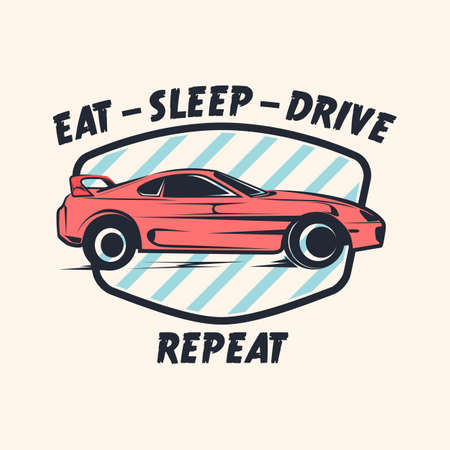 eat sleep drive repeat, automotive theme, car icon illustrationのイラスト素材