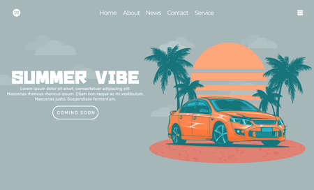 car summer vibe landing pageのイラスト素材