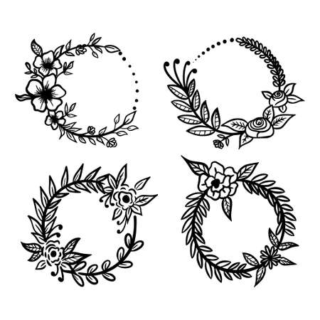4 set of floral hand drawn vector illustrationのイラスト素材