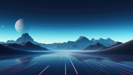 Fantasy alien planet. Mountain and sky. 3D illustration.の写真素材