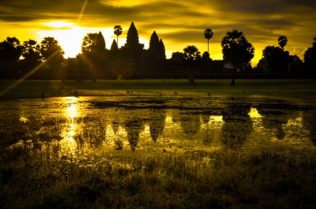 Angkor Wat at sunrise, cambodia, siem reapの写真素材