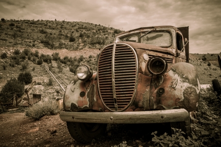 Jerome Arizona Ghost Town mine old car with one lampの写真素材