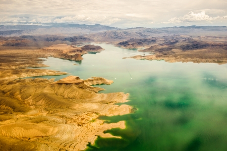 lake mead Grand Canyon in green and red colorsの写真素材