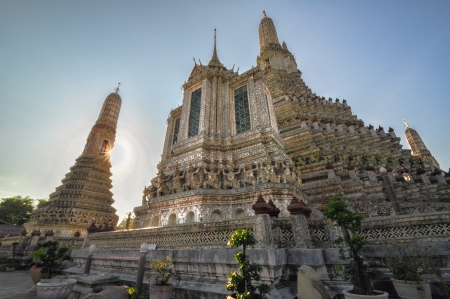 Temple of Dawn Wat Arun and a beautiful blue sky in Bangkok, Thailand Asiaの写真素材