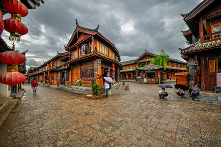 Lijiang China old town streets and buildings, world USECO heritage in yunnan province のeditorial素材