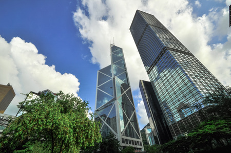 Hong Kong Bank Skysraper with blue sky, Chinaのeditorial素材