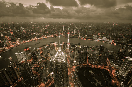 Shanghai, China - August 6, 2011  Cityscape Skyline taken from the bund のeditorial素材